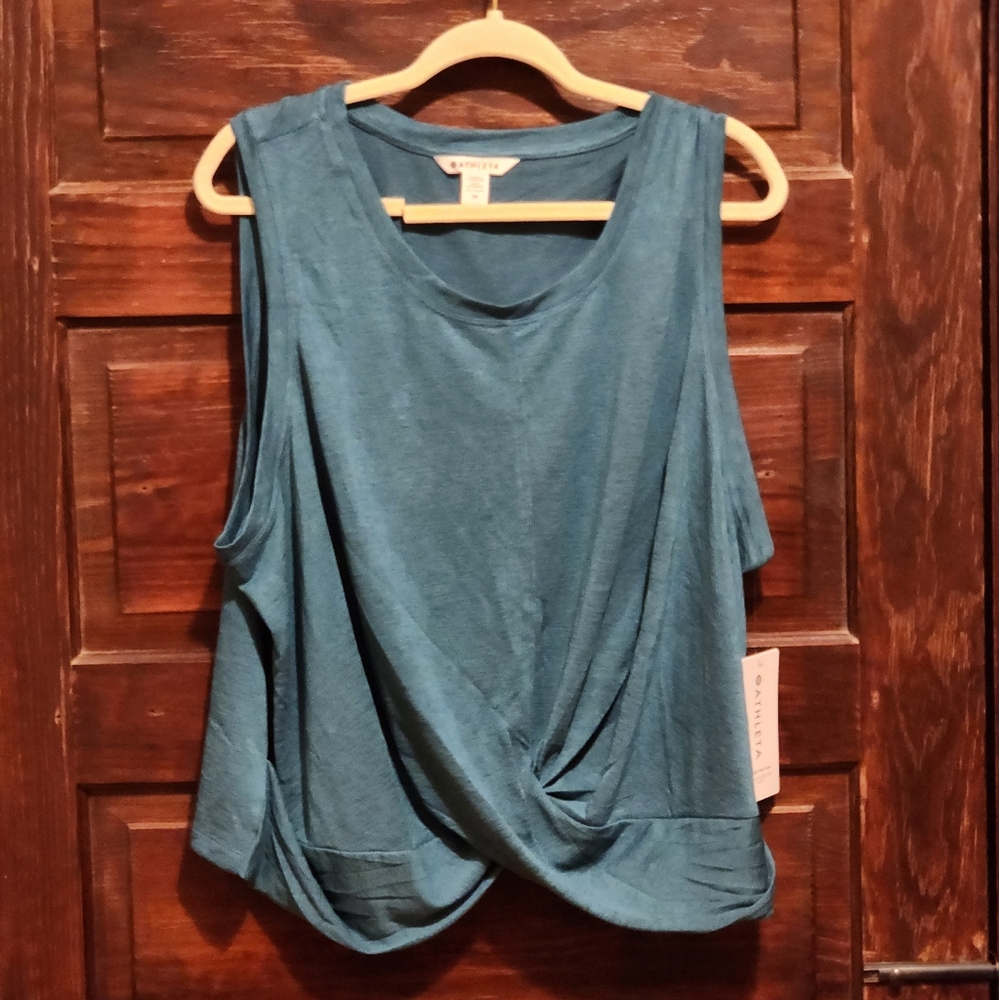 ATHLETA Breezy Twist Hem Crop Tank Top - Plus Size 3X Teal - Picture 3 of 8